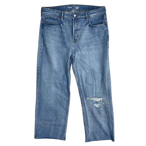 Old Navy Denim - New Old Navy Jeans Women's High Rise Wide Leg Size 14 Distressed Light Wash